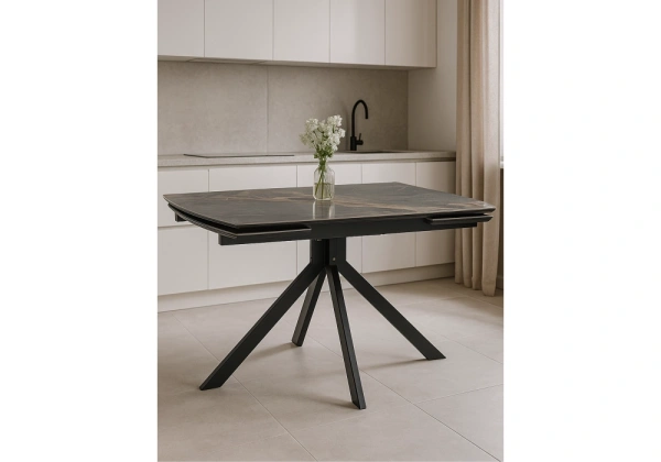 Керамический стол Woodville Катчел 120(180)x80 nebula gold / черный