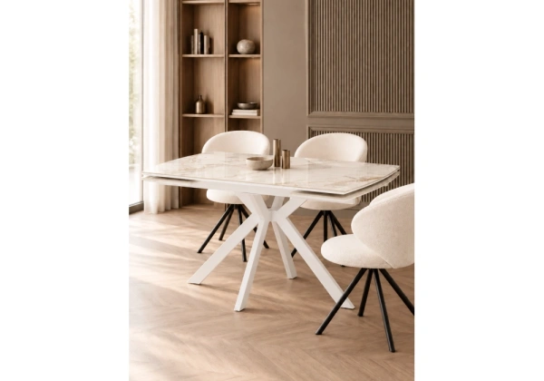 Керамический стол Woodville Катчел-2 120(180)x80 calacatta gold / белый