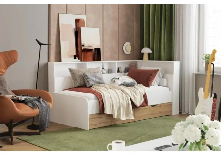 Кровать Woodville Амер 190х80 белый / дуб вотан