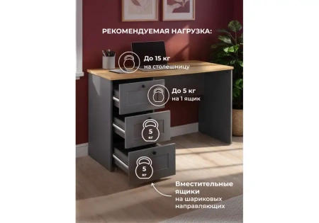 Компьютерный стол Woodville Опра серый графит / дуб золотой craft