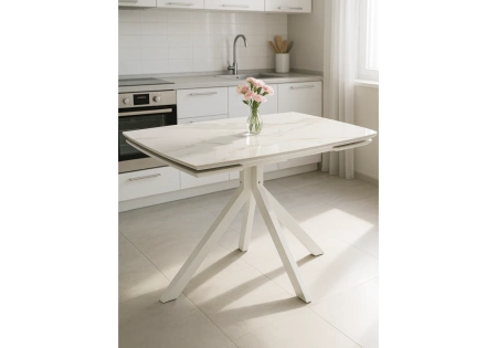 Керамический стол Woodville Катчел 120(180)x80 белая шагрень / белый