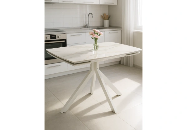 Керамический стол Woodville Катчел 120(180)x80 белая шагрень / белый