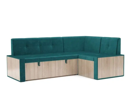 Диван угловой кухонный Таллин (Бархат сине-зеленый STAR VELVET 43 BLACK GREEN) 211х83х141 см