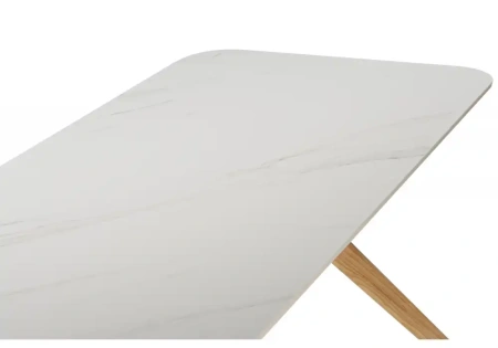 Керамический стол Woodville Unika 180x80 белый спеченный камень / светлое дерево