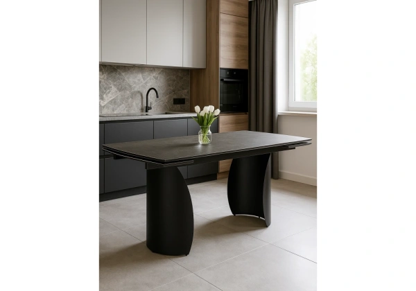 Керамический стол Woodville Готланд 180(240)х90х79 ink gray / черный