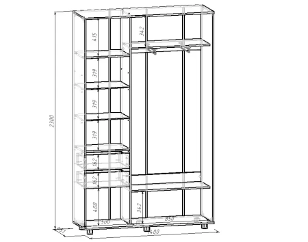 Шкаф-купе PRIME, 140х45х230 Шимо светлый
