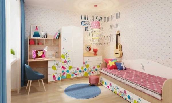 Кровать "Цветы"  Белый шёлк