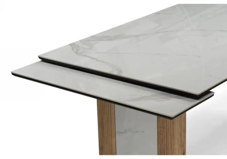Керамический стол Woodville Бернардо 180x90 statuario titan gloss / дуб монтана