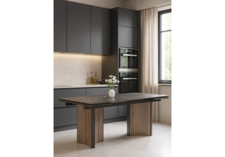 Керамический стол Woodville Саливан 180x90 nero marquina / дуб бомонд лофт
