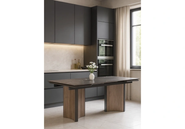 Керамический стол Woodville Саливан 180x90 nero marquina / дуб бомонд лофт