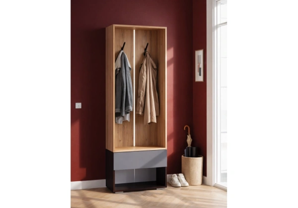 Прихожая Woodville Роут 0,6 м венге / дуб вотан / графит софт