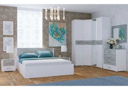 Кровать Woodville Теплиса 160x200 белый / бетон светлый