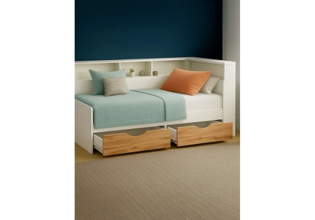 Кровать Woodville Амер 190х80 белый / дуб вотан