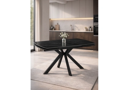 Керамический стол Woodville Катчел-2 120(180)x80 matte черный мрамор / черный