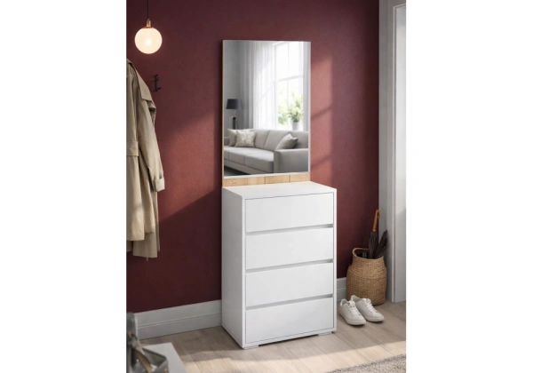 Прихожая Woodville Роут с зеркалом белый / дуб вотан