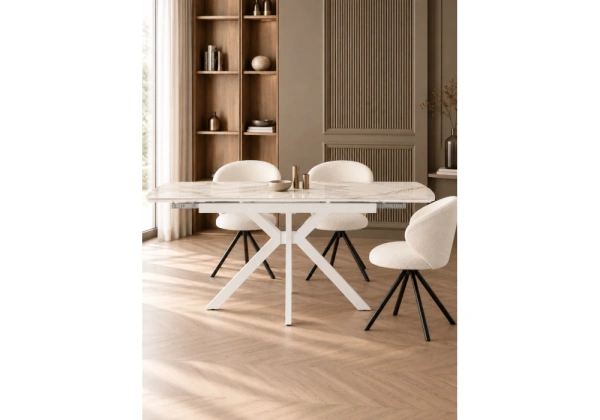 Керамический стол Woodville Катчел-2 120(180)x80 calacatta gold / белый
