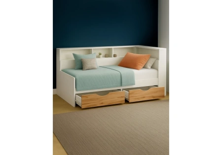 Кровать Woodville Амер 190х80 белый / дуб вотан