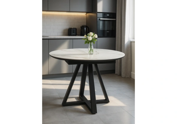 Керамический стол Woodville Нельсон 100(140)х100х76 alpine white / черный