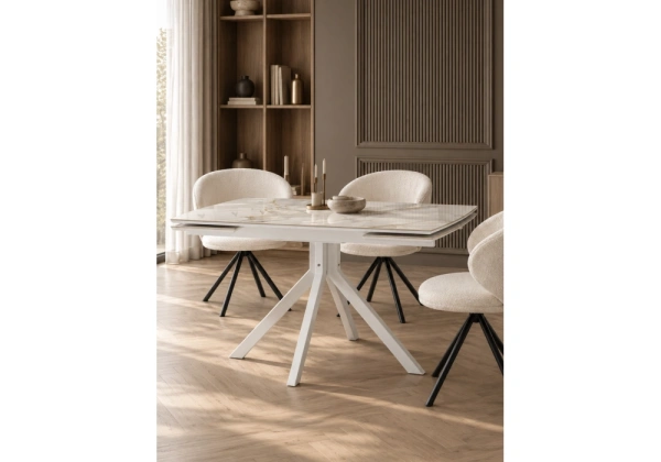 Керамический стол Woodville Катчел 120(180)x80 белая шагрень / белый