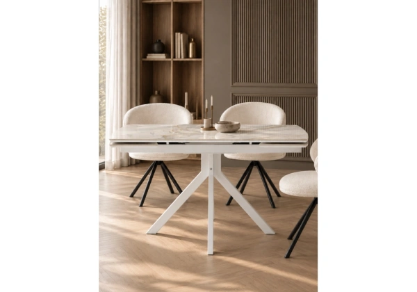 Керамический стол Woodville Катчел 120(180)x80 белая шагрень / белый