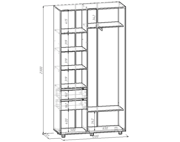 Шкаф-купе PRIME, 120х45х230 Дуб вотан с зеркалом