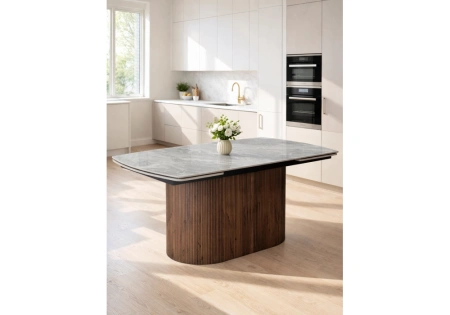 Керамический стол Woodville Lagos 160(240)x90 серый / орех
