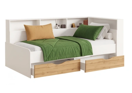 Кровать Woodville Амер 190х80 белый / дуб вотан
