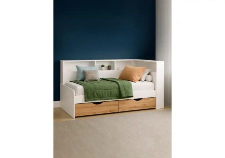 Кровать Woodville Амер 190х80 белый / дуб вотан