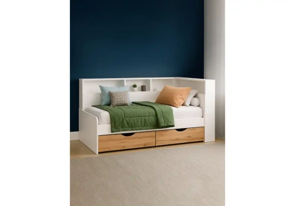 Кровать Woodville Амер 190х80 белый / дуб вотан