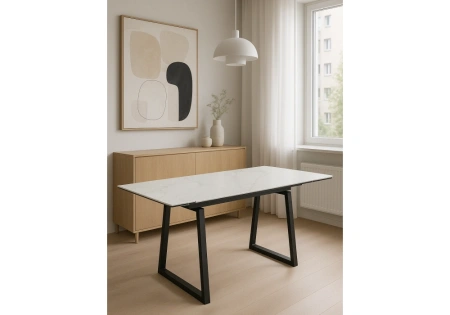 Керамический стол Notta Джек 140(200)х80 белый мрамор alpin white / черный