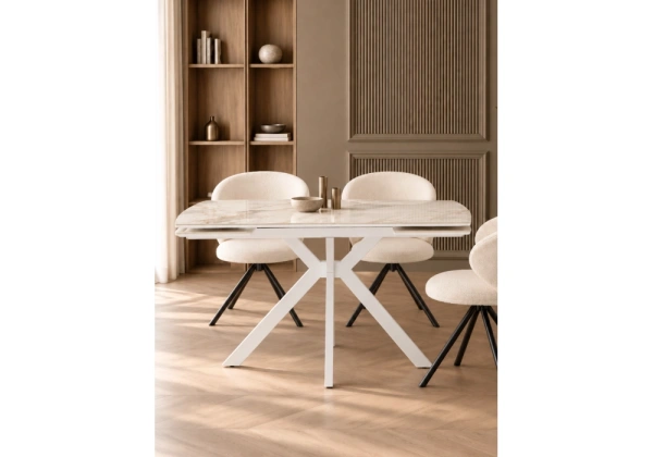 Керамический стол Woodville Катчел-2 120(180)x80 calacatta gold / белый