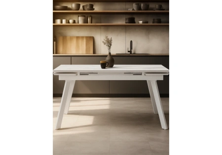 Керамический стол Notta Норман 140 (200) х 80 белый мрамор alpin white / snow white / белый