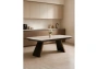 Керамический стол Woodville Симмонс 180(260)x90 statuario titan gloss / черный / орех дуб монтана