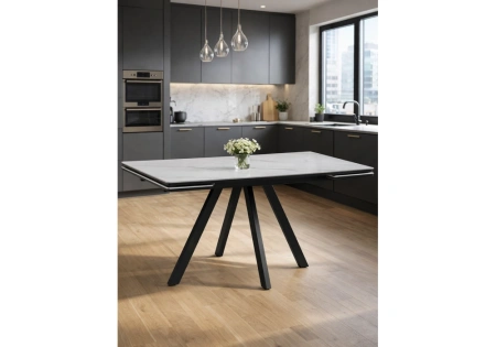 Керамический стол Notta Вилли 140(200)х80 белый мрамор snow white / черный